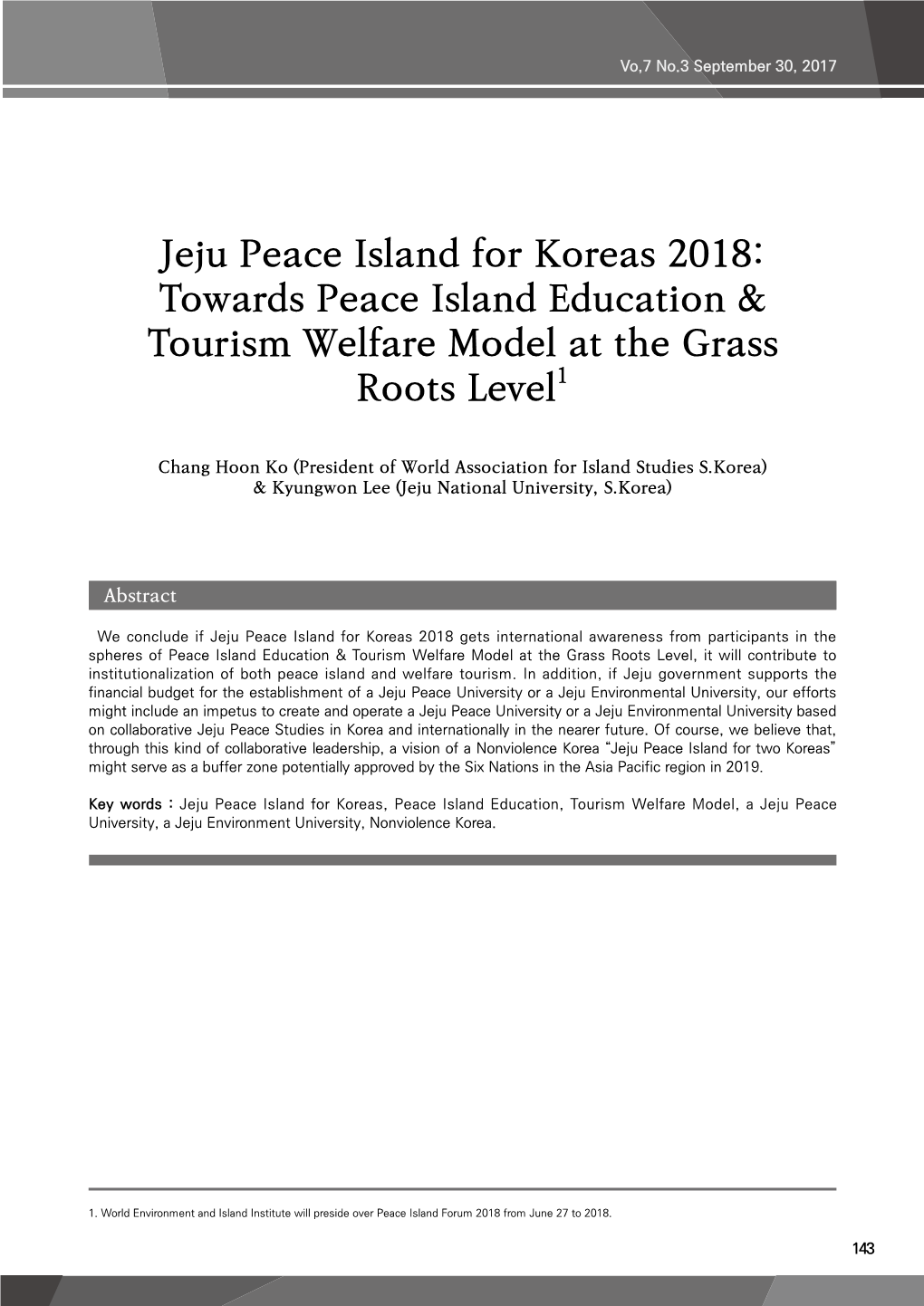 Towards Peace Island Education & Tourism Welfare Model at the Grass