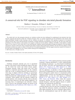 A Conserved Role for FGF Signaling in Chordate Otic/Atrial Placode Formation ⁎ Matthew J