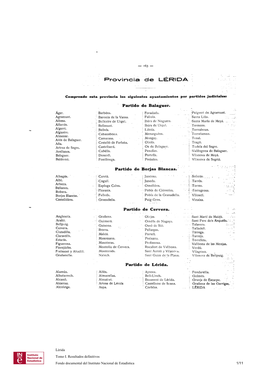 Partido De Balag- Uer. Partido De Borjas Blancas . Partido De Cervera. Partido De Lérida