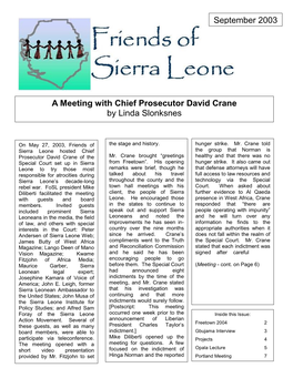 A Meeting with Chief Prosecutor David Crane by Linda Slonksnes