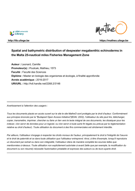 Spatial and Bathymetric Distribution of Deepwater Megabenthic Echinoderms in the Malta 25-Nautical Miles Fisheries Management Zone