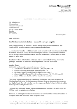 Herefore, My Constituent Walked from Mitcham Eastfields Station to Fair Green to Get the 355 Bus Which Travels Directly to Balham