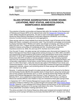 Glass Sponge Aggregations in Howe Sound