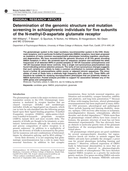 Determination of the Genomic Structure and Mutation Screening In
