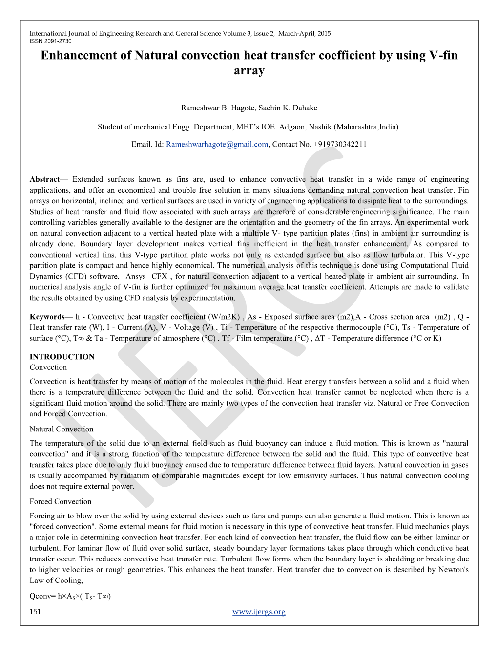 Enhancement of Natural Convection Heat Transfer Coefficient by Using V-Fin Array