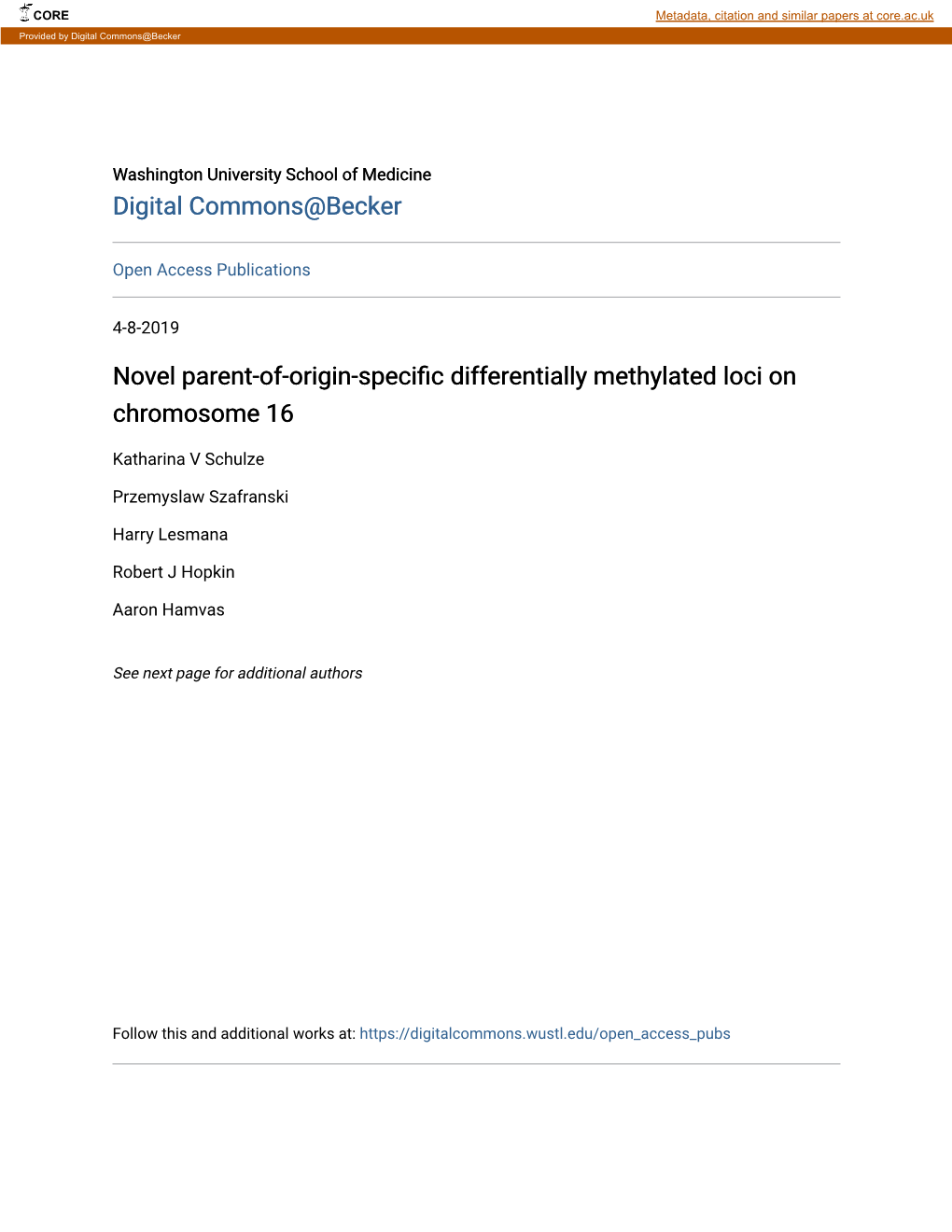 Novel Parent-Of-Origin-Specific Differentially Methylated Loci on Chromosome 16