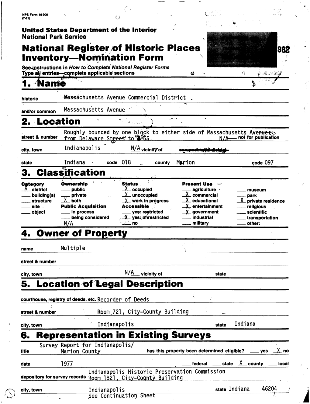 National Register of Historic Places Inventory—Nomination Form \M N A