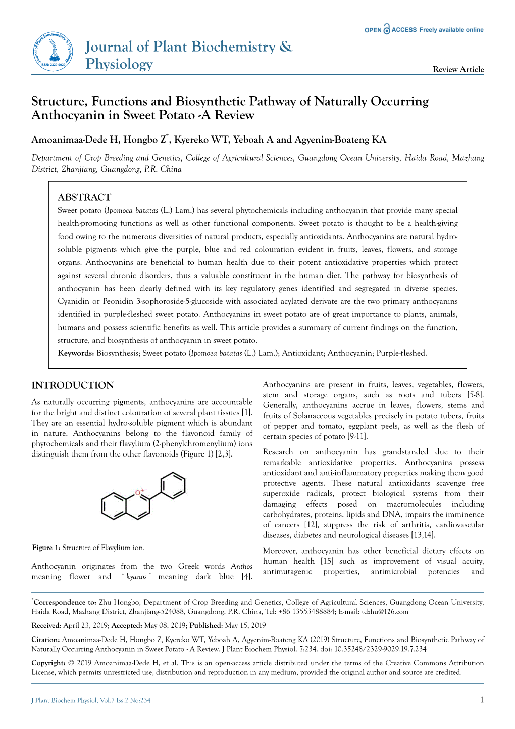 Structure, Functions and Biosynthetic Pathway of Naturally Occurring Anthocyanin in Sweet Potato -A Review