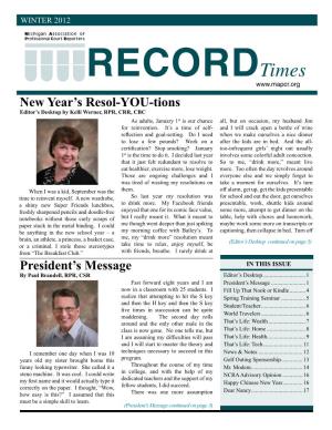 New Year's Resol-You-Tions President's Message