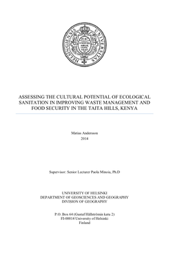 Assessing the Cultural Potential of Ecological Sanitation in Improving Waste Management and Food Security in the Taita Hills, Kenya