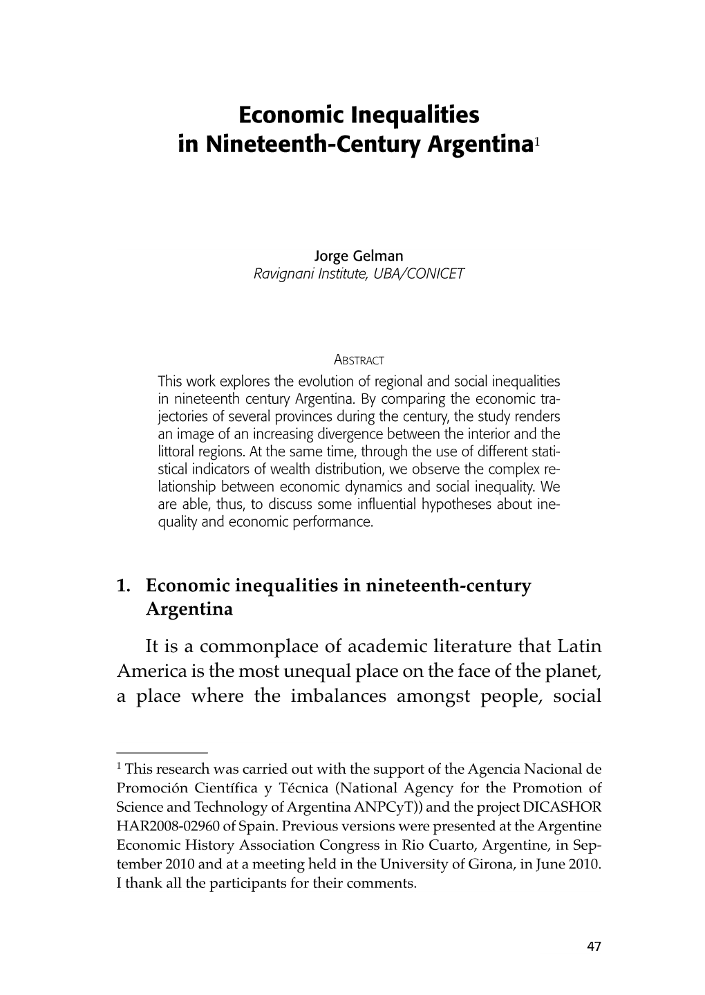 Economic Inequalities in Nineteenth-Century Argentina1