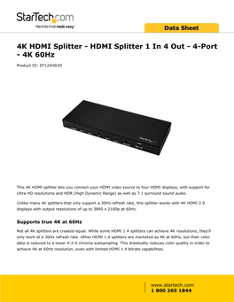 HDMI Splitter 1 in 4 out - 4-Port - 4K 60Hz