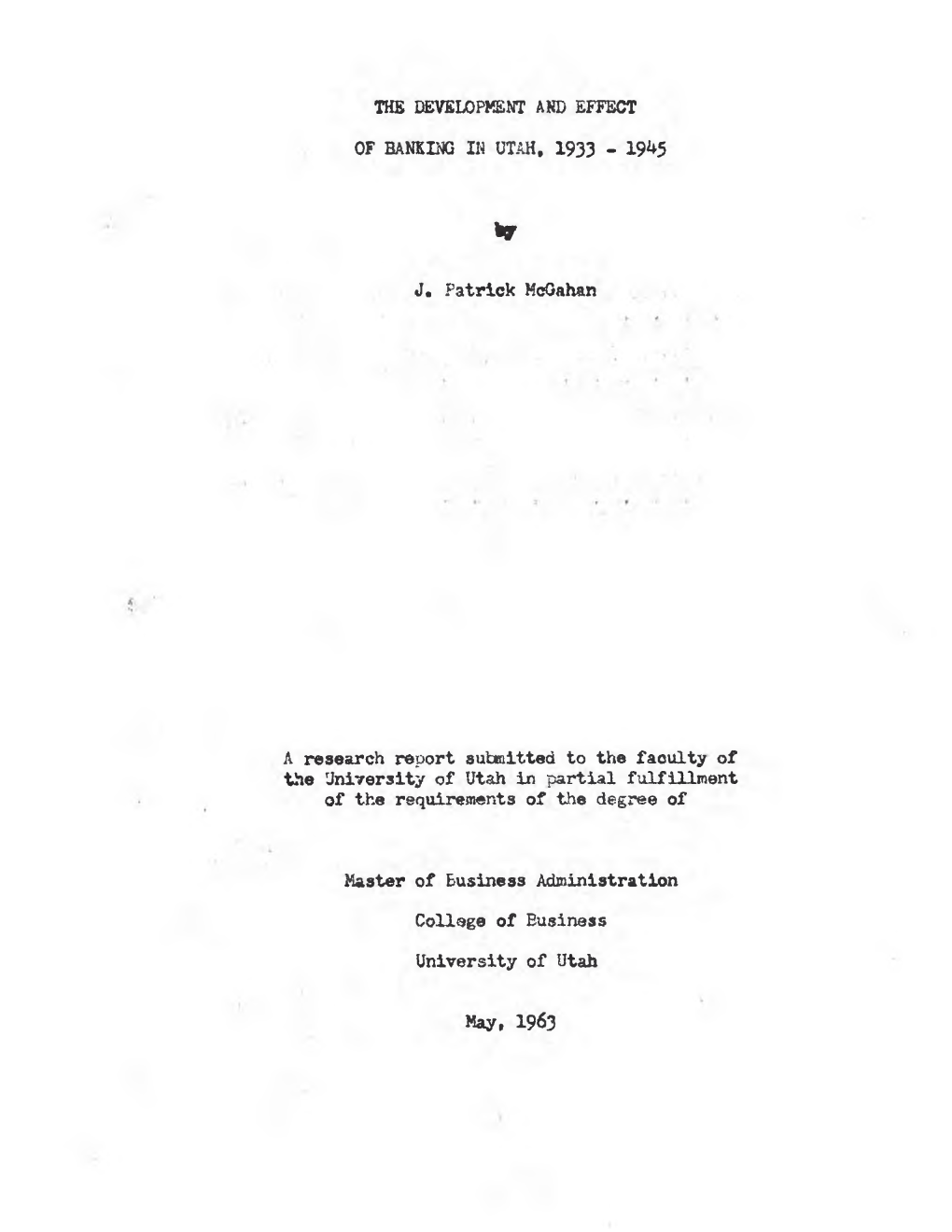 The Development and Effect of Banking in Utah, 1933