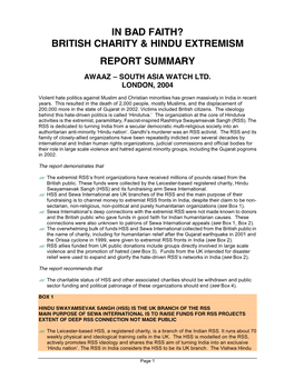 British Charity & Hindu Extremism Report Summary
