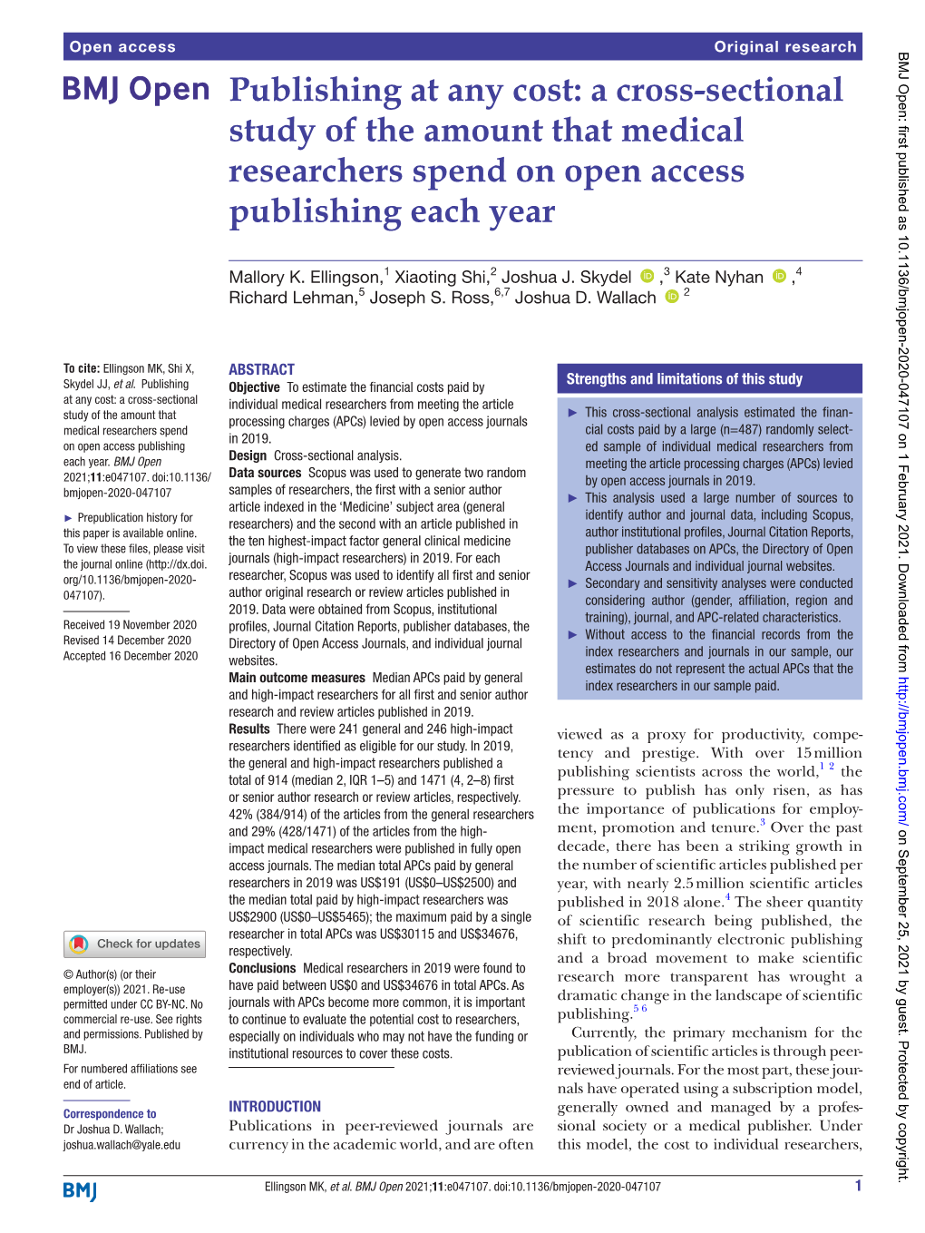 A Cross- Sectional Study of the Amount That Medical Researchers Spend On