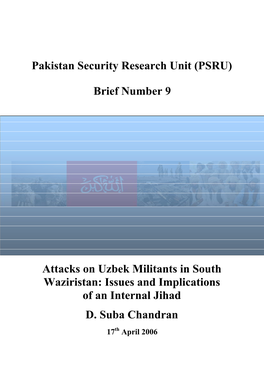 Attacks on Uzbek Militants in South Waziristan: Issues and Implications of an Internal Jihad