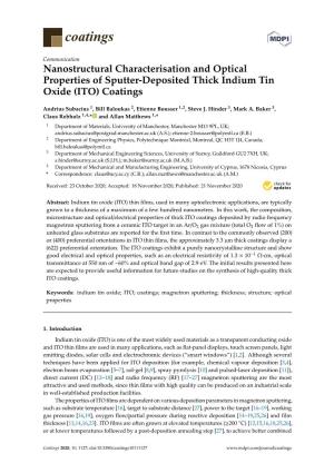 Nanostructural Characterisation and Optical Properties of Sputter-Deposited Thick Indium Tin Oxide (ITO) Coatings