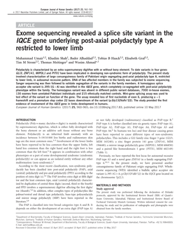 Exome Sequencing Revealed a Splice Site Variant in the IQCE Gene Underlying Post-Axial Polydactyly Type a Restricted to Lower Limb