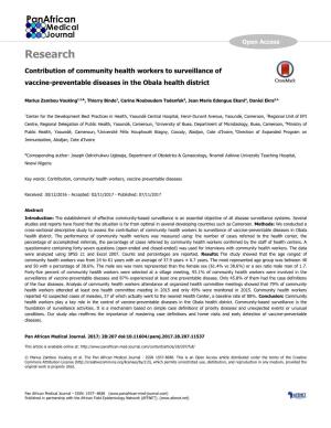Research Contribution of Community Health Workers to Surveillance of Vaccine-Preventable Diseases in the Obala Health District