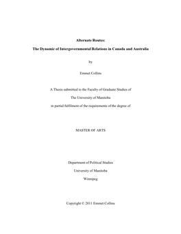 The Dynamic of Intergovernmental Relations in Canada and Australia