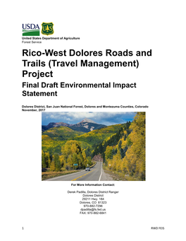 Rico-West Dolores Roads and Trails (Travel Management) Project Final Draft Environmental Impact Statement
