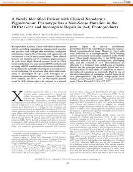 A Newly Identified Patient with Clinical Xeroderma Pigmentosum Phenotype Has a Non-Sense Mutation in the DDB2 Gene and Incomplet