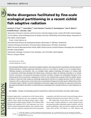 Scale Ecological Partitioning in a Recent Cichlid ﬁsh Adaptive Radiation