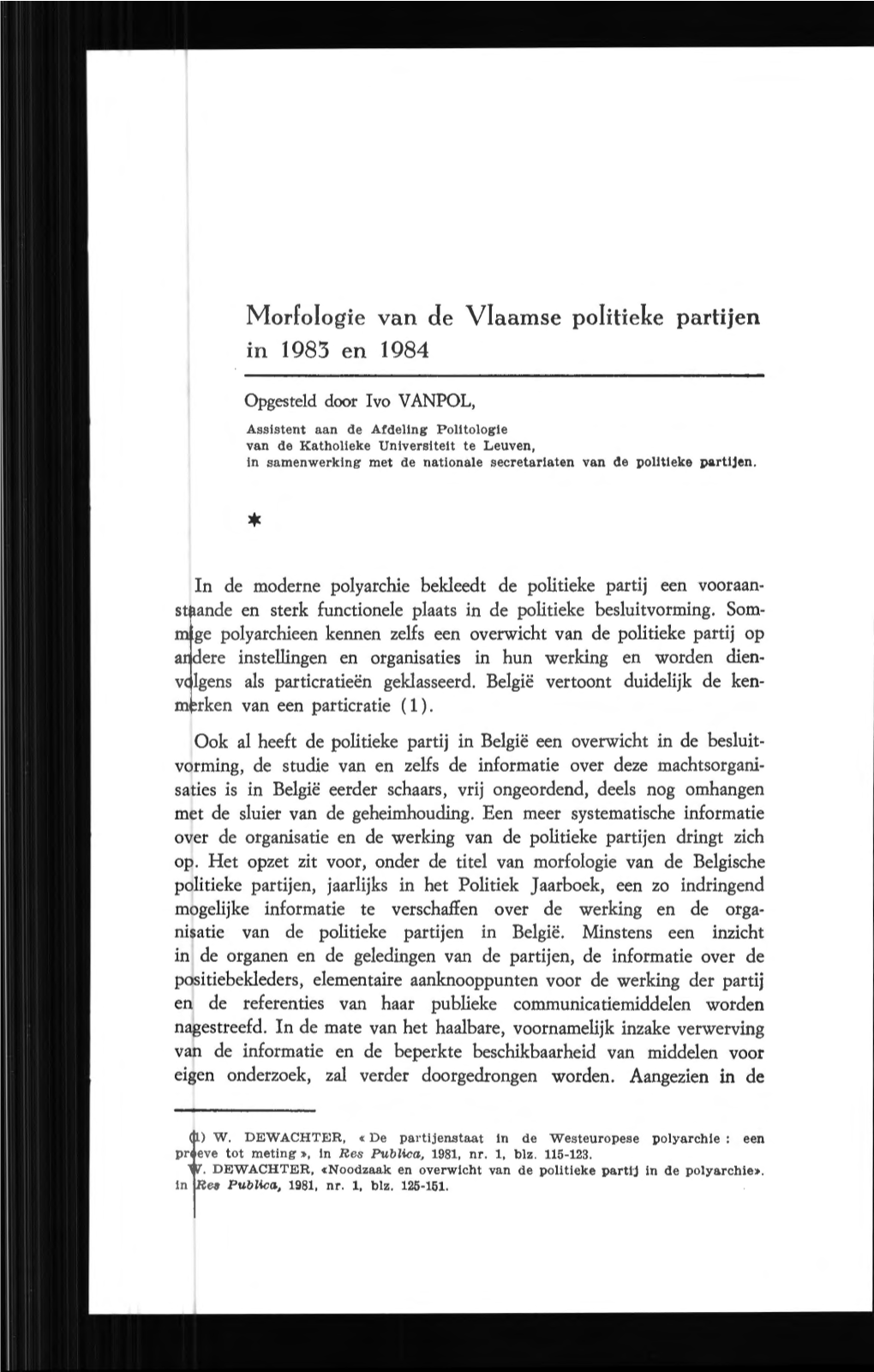 Morfologie Van De Vlaamse Politieke Partijen in 1983 En 1984