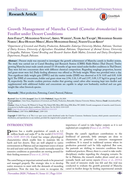 Growth Management of Marecha Camel (Camelus Dromedarius) in Feedlot Under Desert Conditions