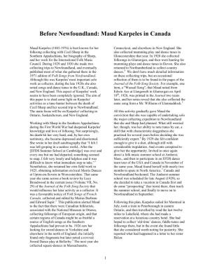 Before Newfoundland: Maud Karpeles in Canada