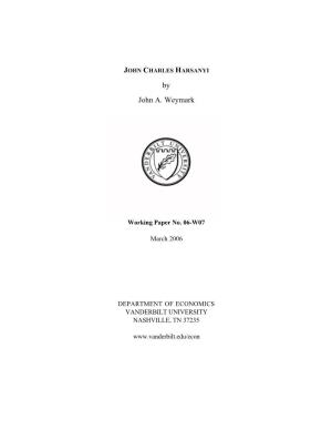 JOHN CHARLES HARSANYI by John A. Weymark