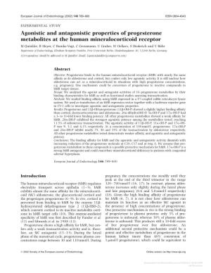 Agonistic and Antagonistic Properties of Progesterone Metabolites at The