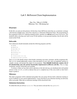 Lab 5: Bittorrent Client Implementation