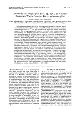 Erythrobacter Longus Gen. Nov., Sp. Nov., an Aerobic Bacterium Which Contains Bac Teriochlorophyll A