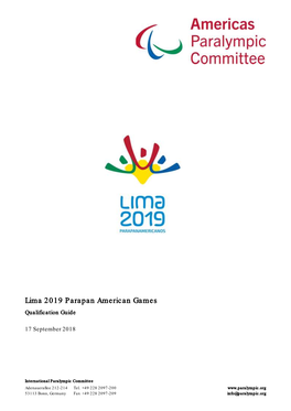 Lima 2019 Parapan American Games Qualification Guide