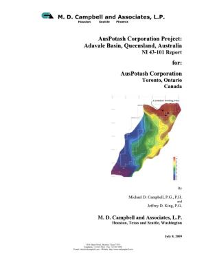Auspotash Corporation Project: Adavale Basin, Queensland, Australia NI 43-101 Report