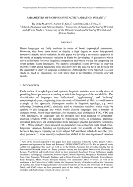 1 Parameters of Morpho-Syntactic Variation