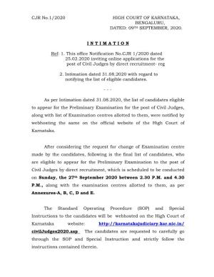 CJR No.1/2020 HIGH COURT of KARNATAKA, BENGALURU, DATED: 09 TH SEPTEMBER, 2020