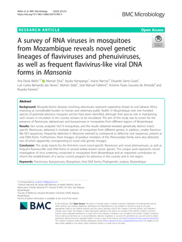 A Survey of RNA Viruses in Mosquitoes from Mozambique