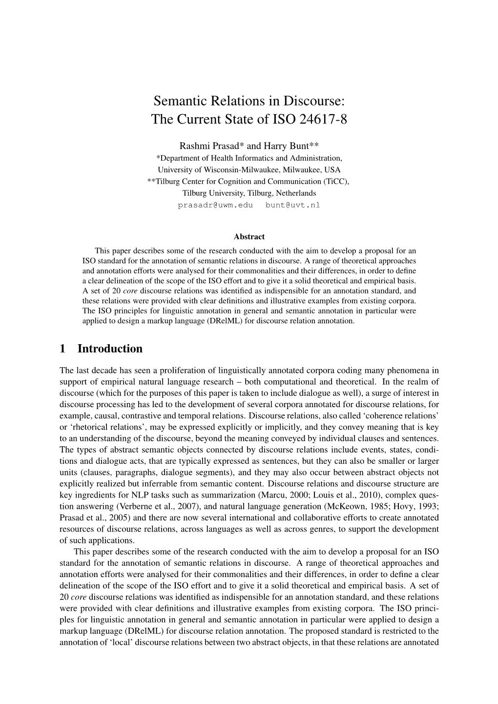 Semantic Relations in Discourse: the Current State of ISO 24617-8