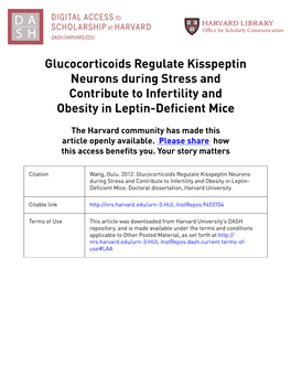 Glucocorticoids Regulate Kisspeptin Neurons During Stress and Contribute to Infertility and Obesity in Leptin-Deficient Mice