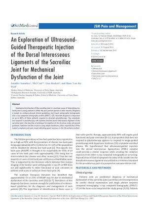 An Exploration of Ultrasound-Guided Therapeutic Injection of the Dorsal Interosseous Ligaments of the Sacroiliac Joint for Mechanical Dysfunction of the Joint