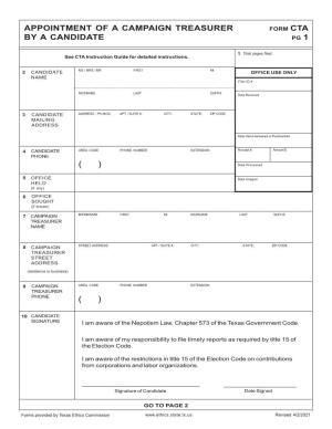 Form CTA (Appointment of a Campaign Treasurer by a Candidate)