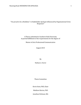 “I'm Proud to Be a Redskins”: Is Stakeholder Apologia Influenced by Organizational Crisis Response?