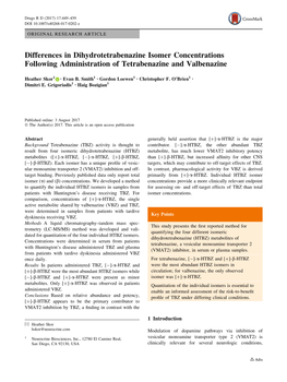 Differences in Dihydrotetrabenazine Isomer Concentrations Following Administration of Tetrabenazine and Valbenazine