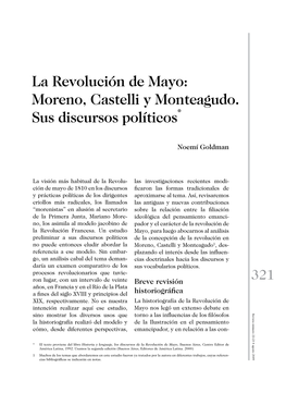 La Revolución De Mayo: Moreno, Castelli Y Monteagudo. Sus Discursos Políticos*