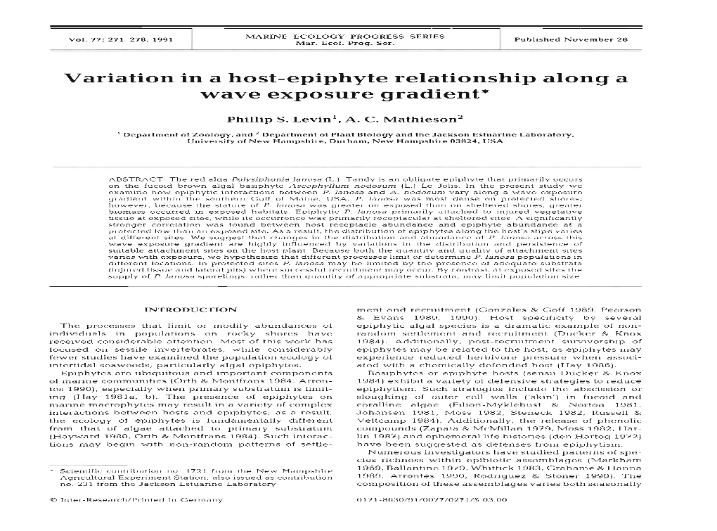 Variation in a Host-Epiphyte Relationship Along a Wave Exposure Gradient*