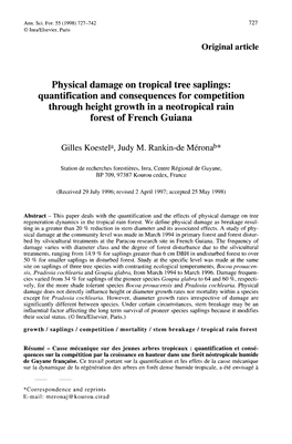 Physical Damage on Tropical Tree Saplings: Quantification and Consequences for Competition Through Height Growth in a Neotropical Rain Forest of French Guiana