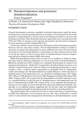 38. Deindustrialization and Premature Deindustrialization Fiona Tregenna* in Ghosh, J., R
