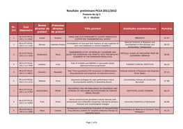 Rezultate Preliminare PCCA 2011/2012 Proiecte De Tip 2 DC 4 - Sănătate